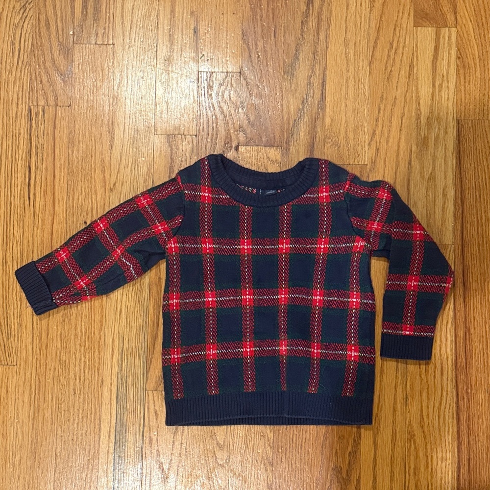 Janie and Jack Navy and Red Plaid Sweater